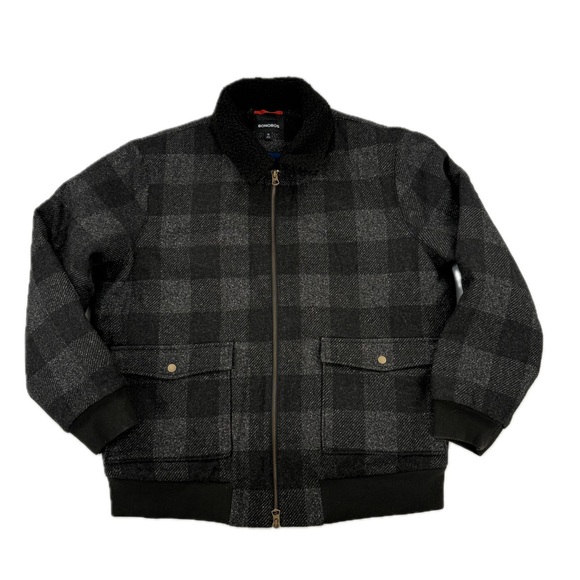 Bonobos Plaid Sherpa Collar Bomber Jacket Charcoal Buffalo Plaid Men's Size XL - Picture 1 of 16